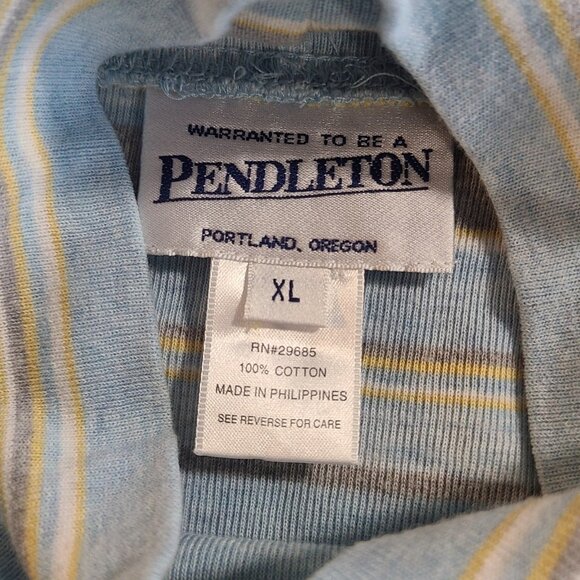 Vintage Pendleton Cotton Striped Mock Turtleneck Shirt Top Blue Gray Yellow XL - Picture 5 of 7